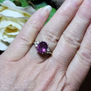 Elegant Purple Gemstone Ring with Gold Toned Band Size 6.5